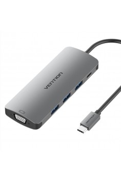 Bộ chuyển đổi Type-C ra VGA + 3 cổng USB 3.0 + Type-C PD Vention CGQHA